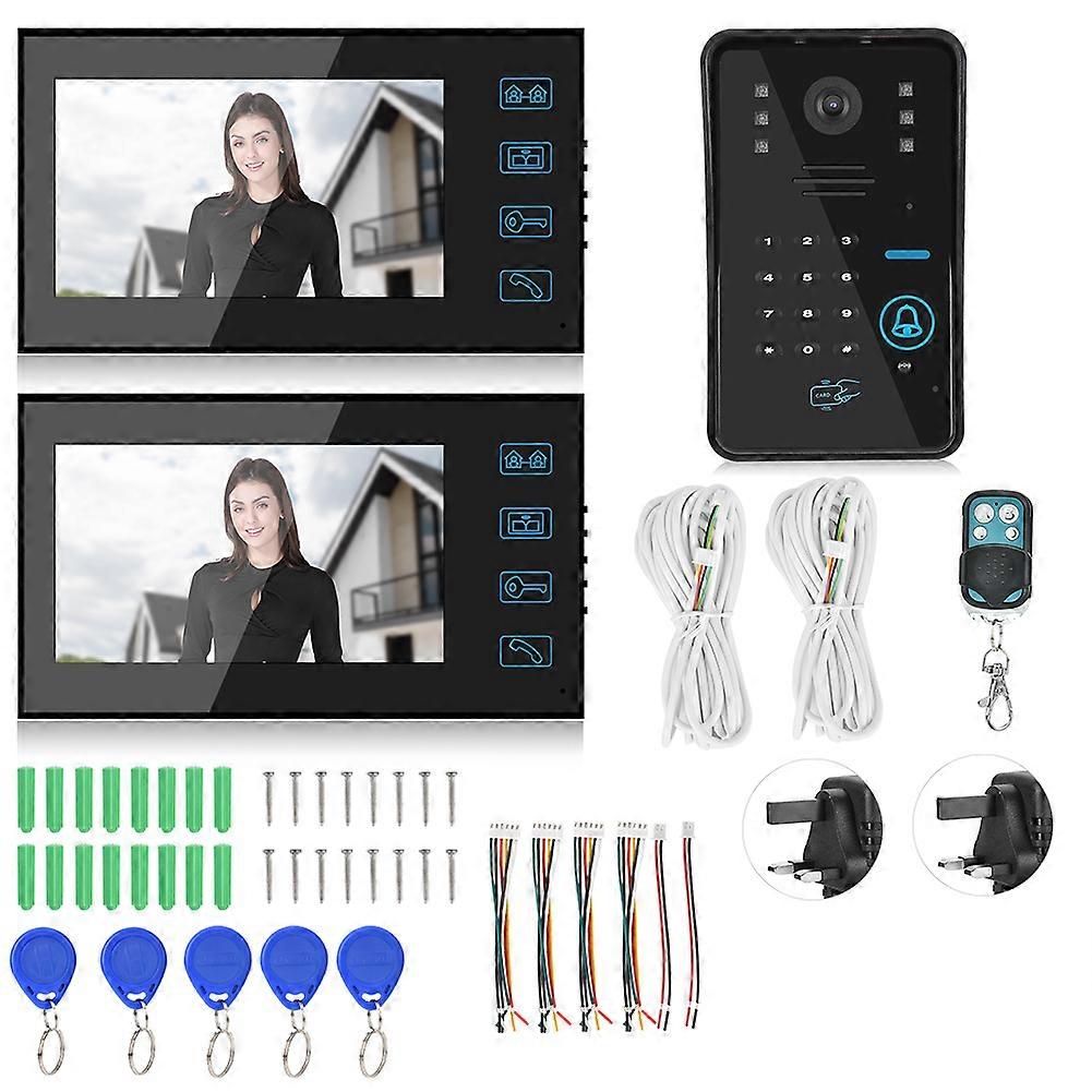 7-zoll-video-türsprechanlage Mit Codekarte, 2 Monitoren, Nachtsicht Und Passwortgeschützter Türsprechanlage
