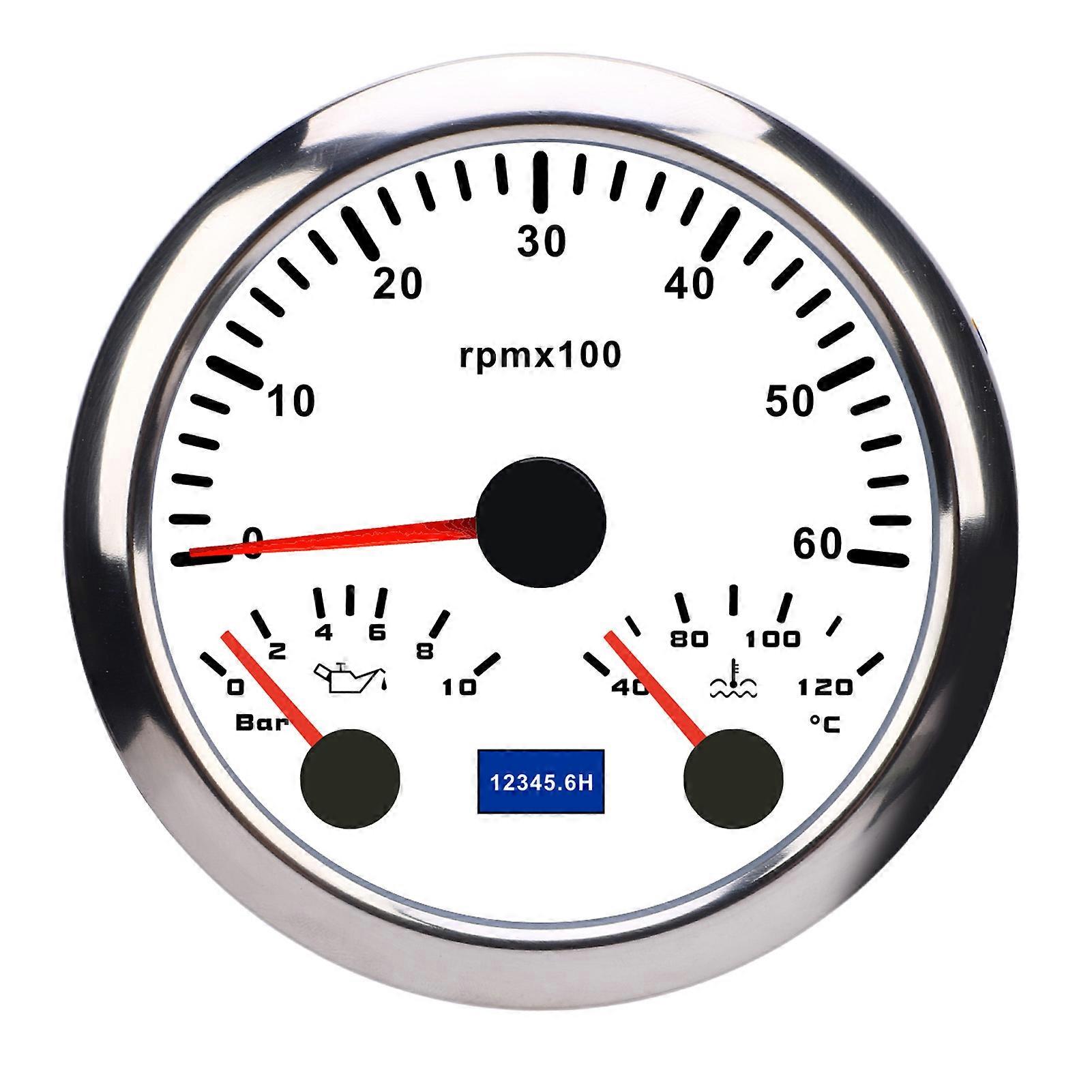 3-in-1-anzeige (85 Mm): Drehzahlmesser (9–32 V Dc, 6000 U/min), Öldruckanzeige (0–10 Bar), Wassertemperaturanzeige (40–120 °c), 7-farbige Hintergrundbeleuchtung, Geeignet Für Pkw, Boote Und Lkw.
