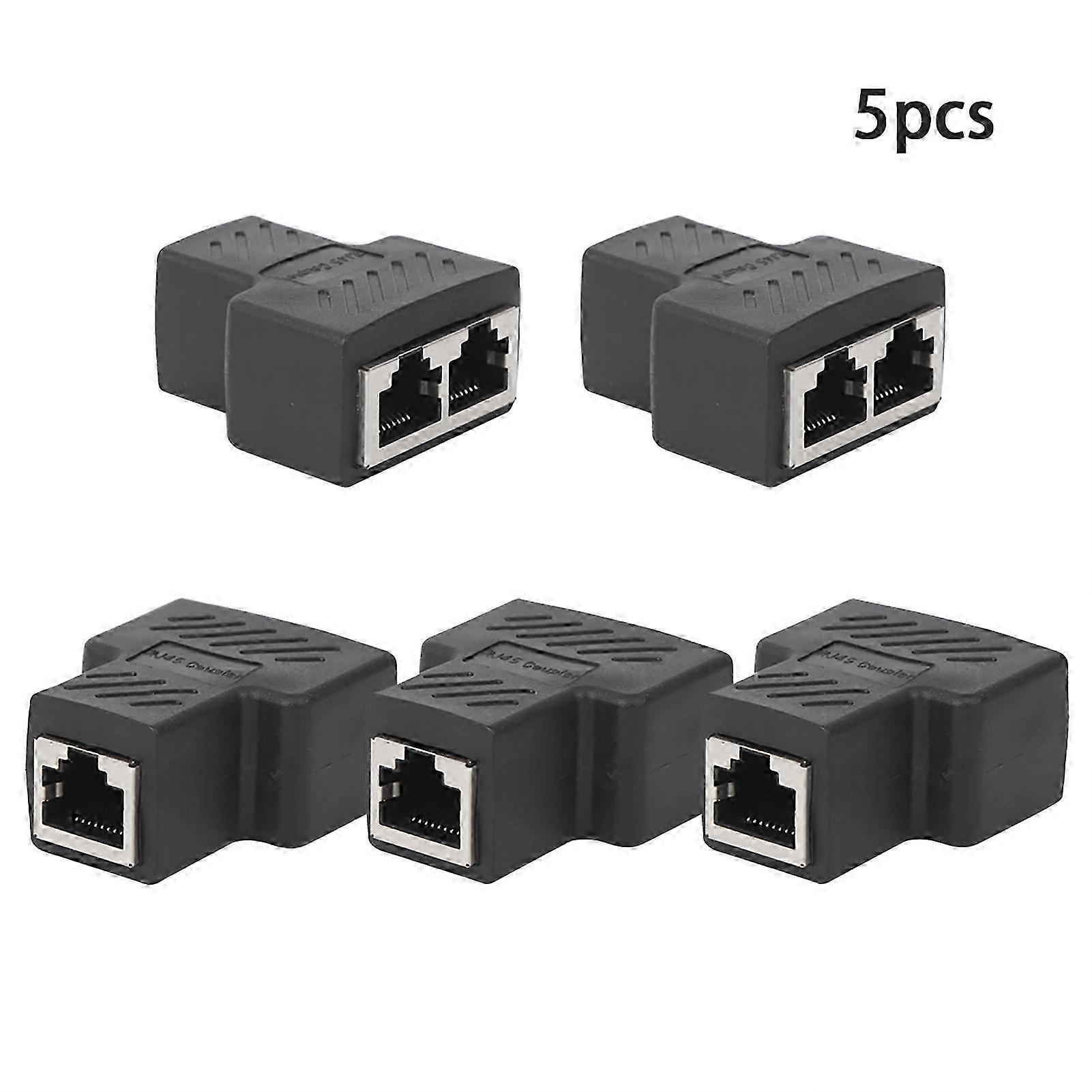 Packung Mit 5 Rj45 2-in-1-adaptern, 3-wege-ethernet-netzwerksplitter, Schwarzer Kabelverlängerer, Industriestecker Für Die Leitungsaufteilung.