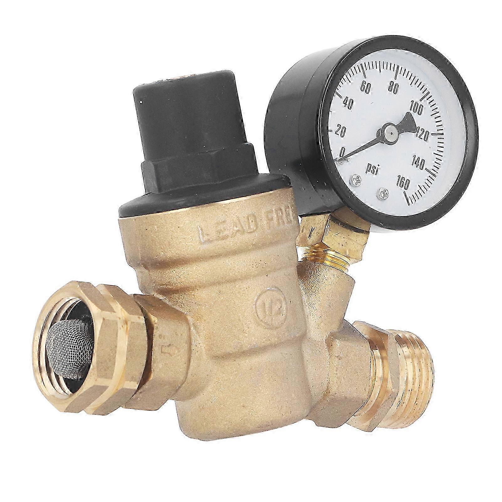 Einstellbarer Messing-druckminderer 160 Psi Mit Manometer Und Einlassfilter Für Wohnmobile Und Wohnwagen, Zuverlässiger Durchflussregler, Hochleistungs-regelventil, Langlebige Sanitärarmatur