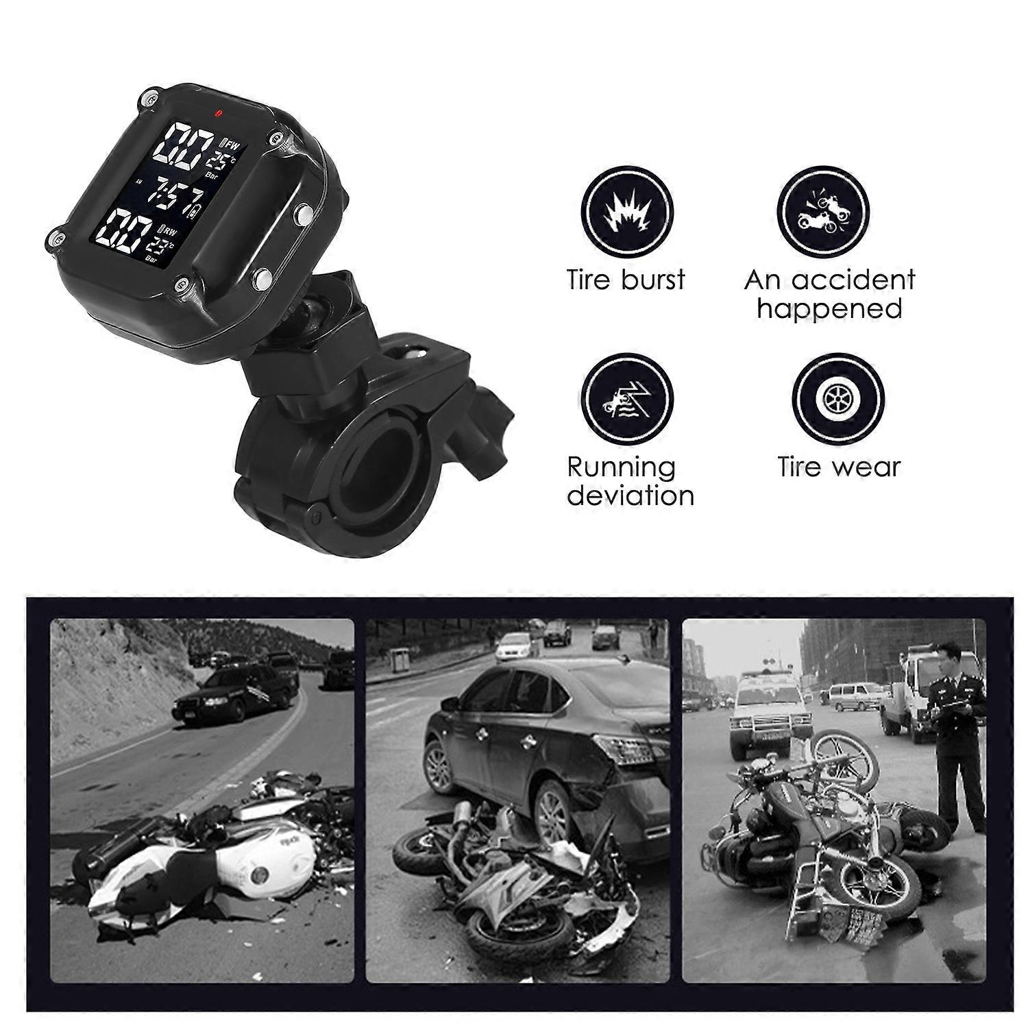 Motorrad-reifendrucksensor, Ip67 Wasserdicht, 7 Alarmmodi, Automatische Aufwachfunktion, Magnetisches Laden, 2 Externe Sensoren