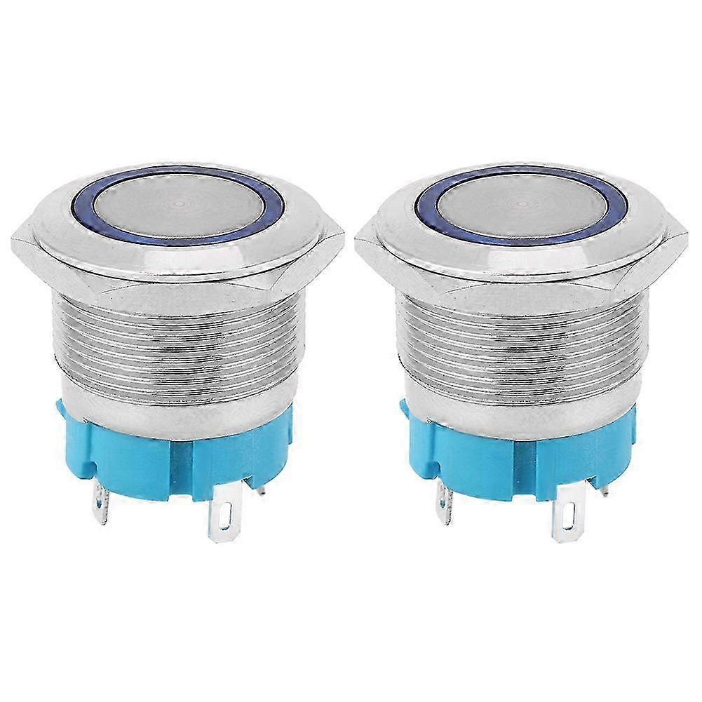 2 Stück 22-mm-selbstverriegelungs-drucktaster Mit Leuchtring, Ip65, 4 Pins, Blau, 12–24 V Dc, Für Boote Und Custom-cars