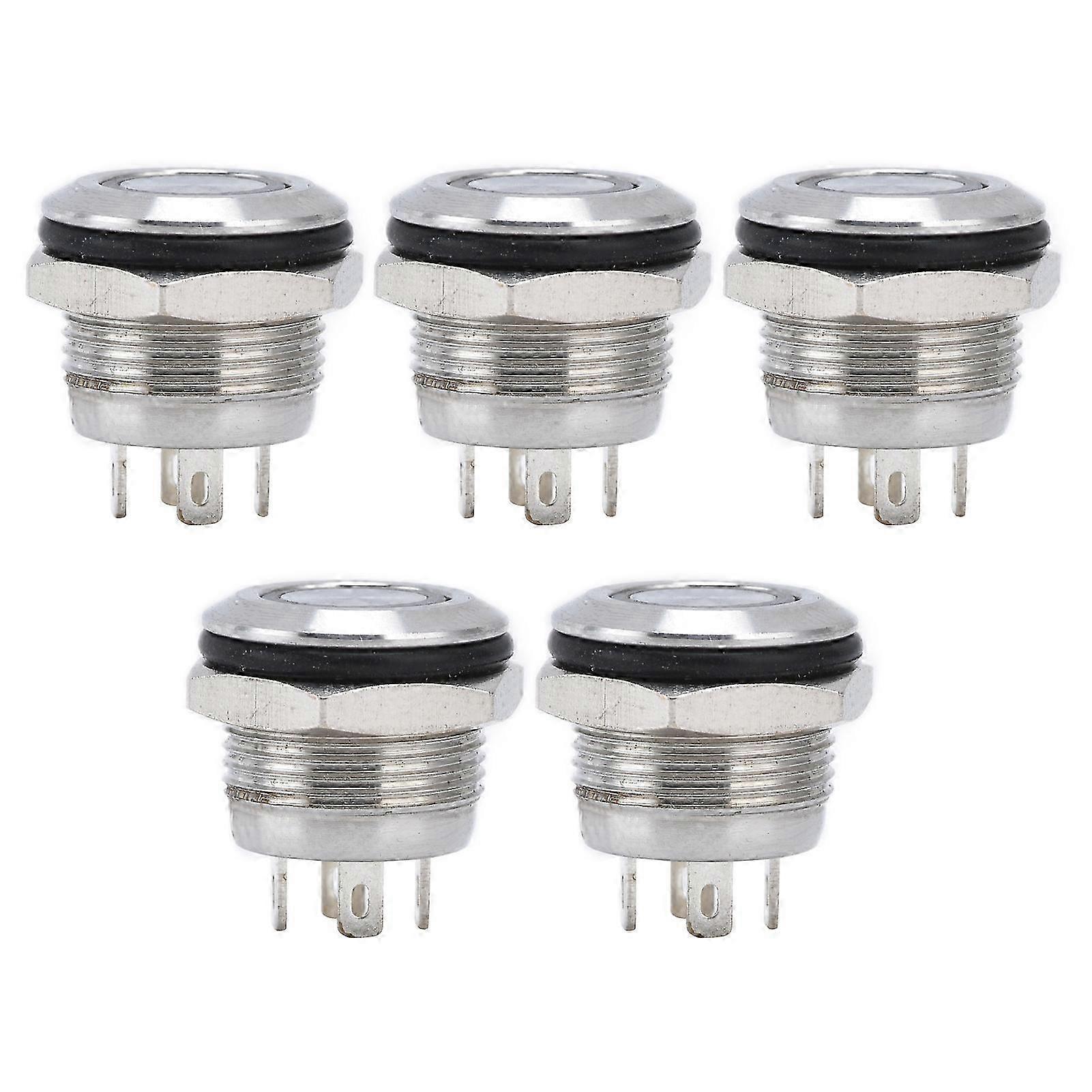 Gelber Led-flachdrucktaster, 12 Mm Edelstahl, 5er-pack, Selbstrückstellend, 12–24 V Dc-netzteil, Stromversorgungszubehör