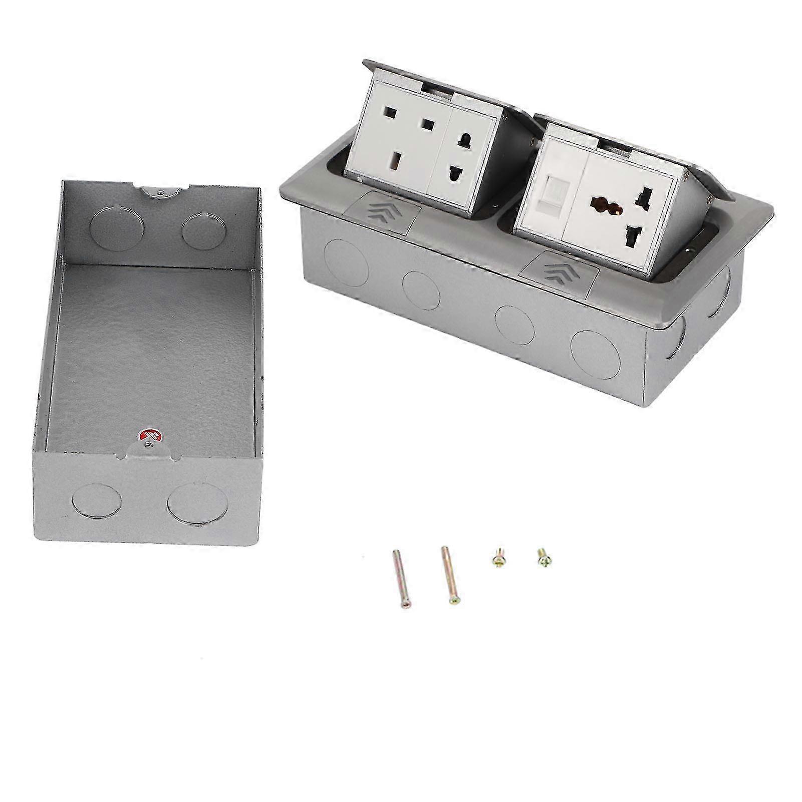 Versenkbare Multifunktionssteckdose Aus Silberfarbenem Aluminium, Versenkbarer Bodensteckdosenblock, Europäischer Standard, Gebürstete Metalloberfläche