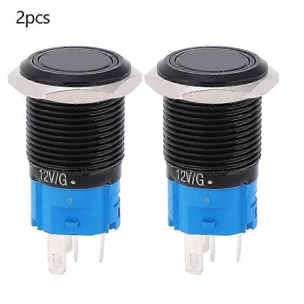 2 Drucktaster, 16 Mm, 12 V, Selbstverriegelnd, Ip65 Wasserdicht, Weiß Beleuchtet, 5-poliger Dc-schalter