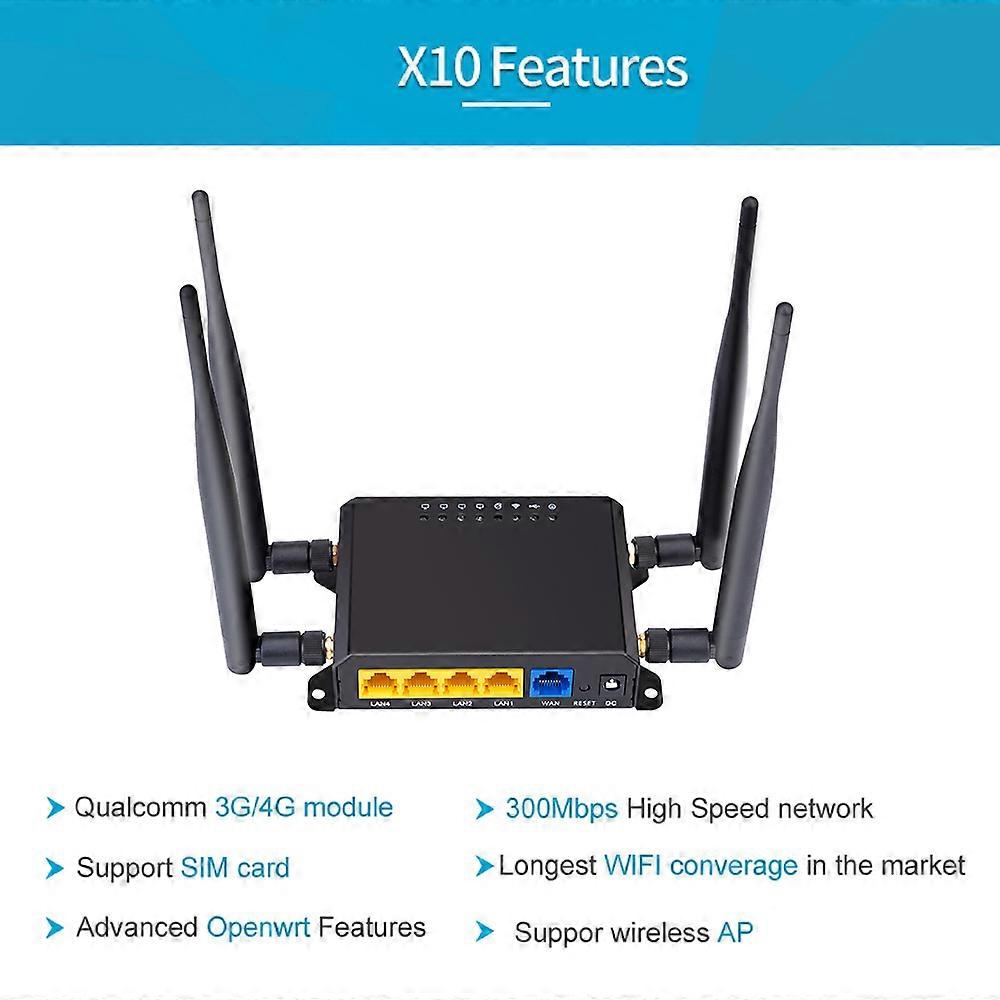 Openwrt X10 4g Lte Cpe-router, Leistungsstarkes 300-mbit/s-wlan-modem, Externe 5-dbi-antenne, Qualcomm-chip, Sim-kartensteckplatz, Eu-version, Netzwerk-extender
