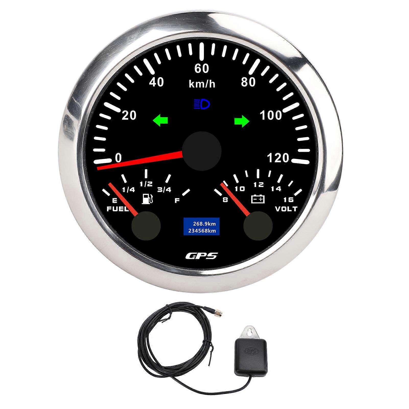 85-mm-gps-tachometer (3-3/8 Zoll) Mit Voltmeter, Tankanzeige Und Blinkern – Dreifachanzeige Bis 120 Km/h Für Wohnmobile, Boote Und Lkw – 7-farbige Hintergrundbeleuchtung