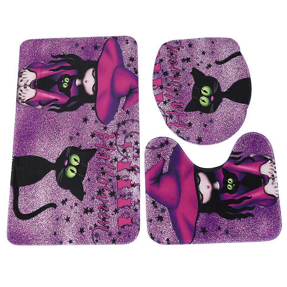3-teiliges, Rutschfestes Badematten-set Aus Polyester Mit Hexenmotiv, Bestehend Aus Wc-sitzbezug Und Badematte, Badezimmerdekoration
