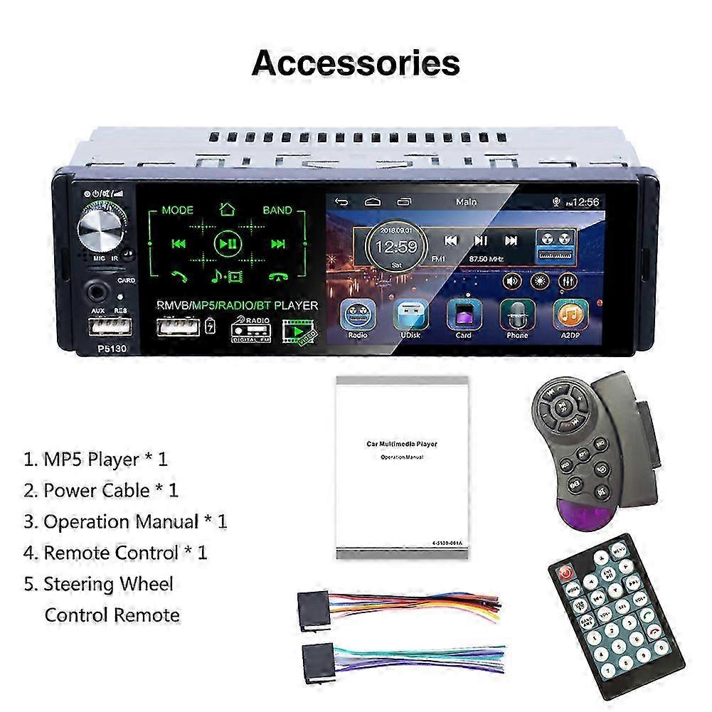 1-din-autoradio Mit Mp5-player, Bluetooth, Hd-touchscreen – Multimedia-autoradio Mit Usb, Sd-kartenleser, Fm-radio Und Digitalanzeige