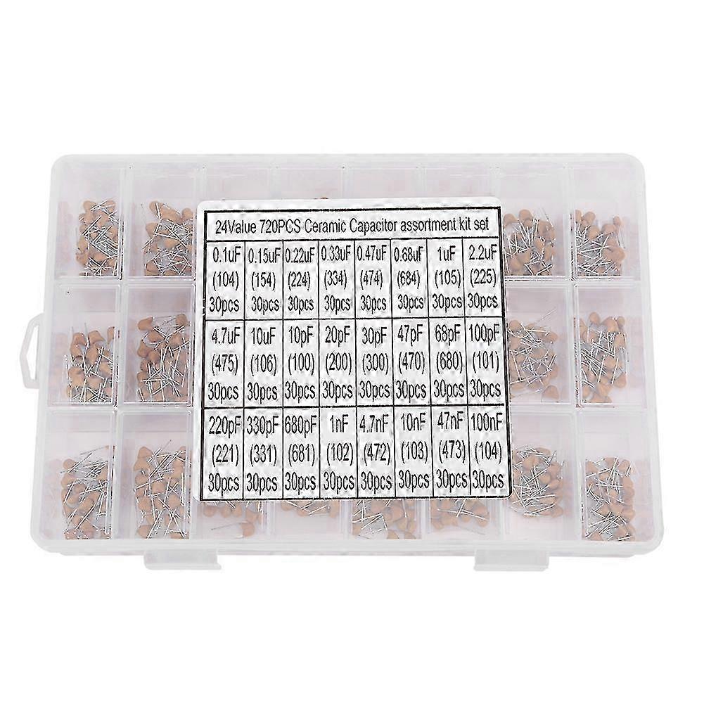 720-teiliges Set, 24 Werte, Keramikkondensatoren 0,1 Μf–100 Nf 50 V, Inklusive Aufbewahrungsbox