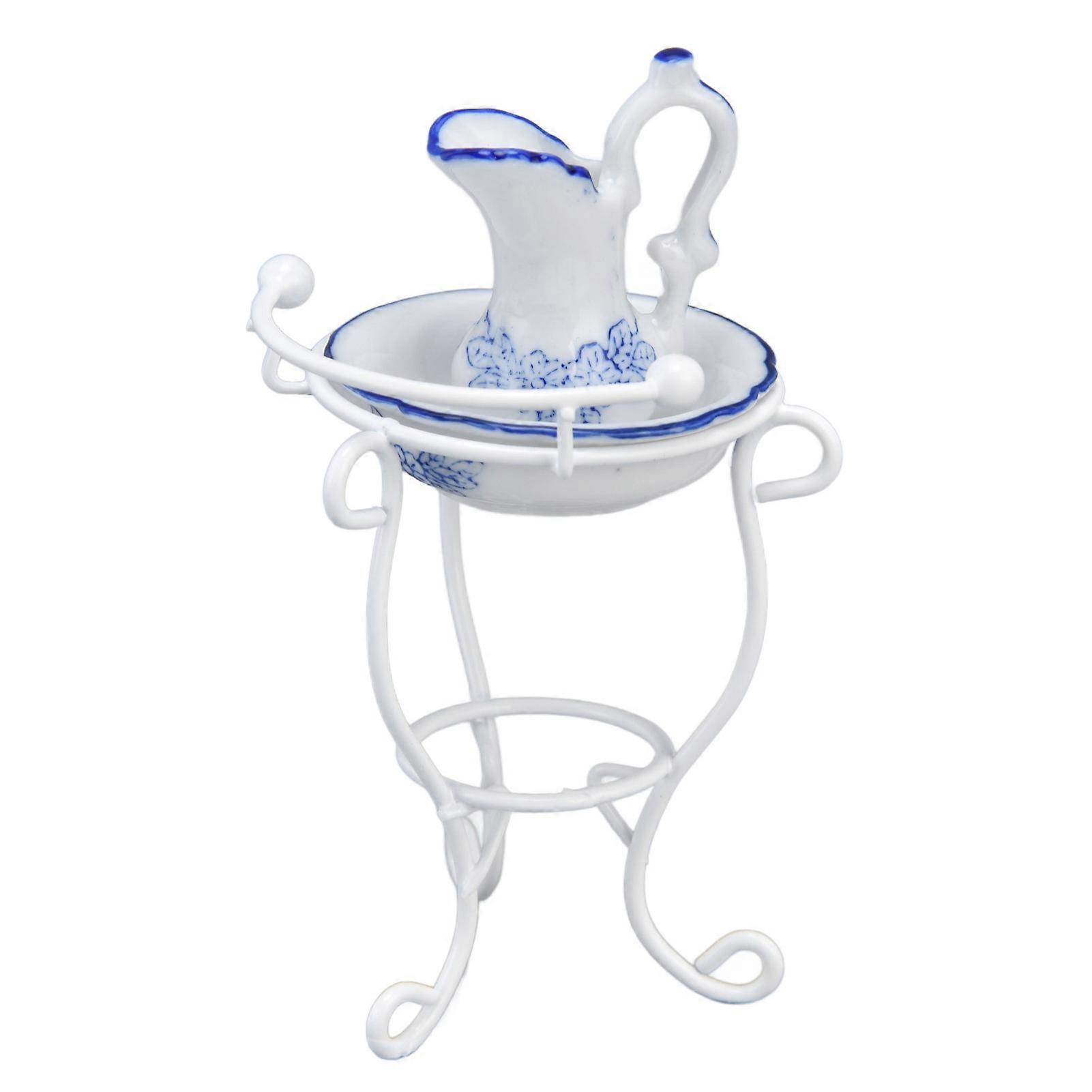 1:12 Puppenhaus-waschbecken Mit Wasserkocher Und Becken, Realistisches Miniatur-badezimmeraccessoire Für Mini-puppen