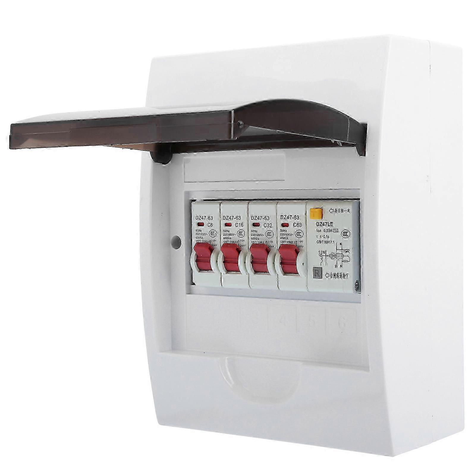 3-wege-sicherungskasten 63 A 30 Ma Fi-schutzschalter + 3 Leitungsschutzschalter (6 A + 16 A + 32 A), Stromversorgung 230/400 V, Schalttafel