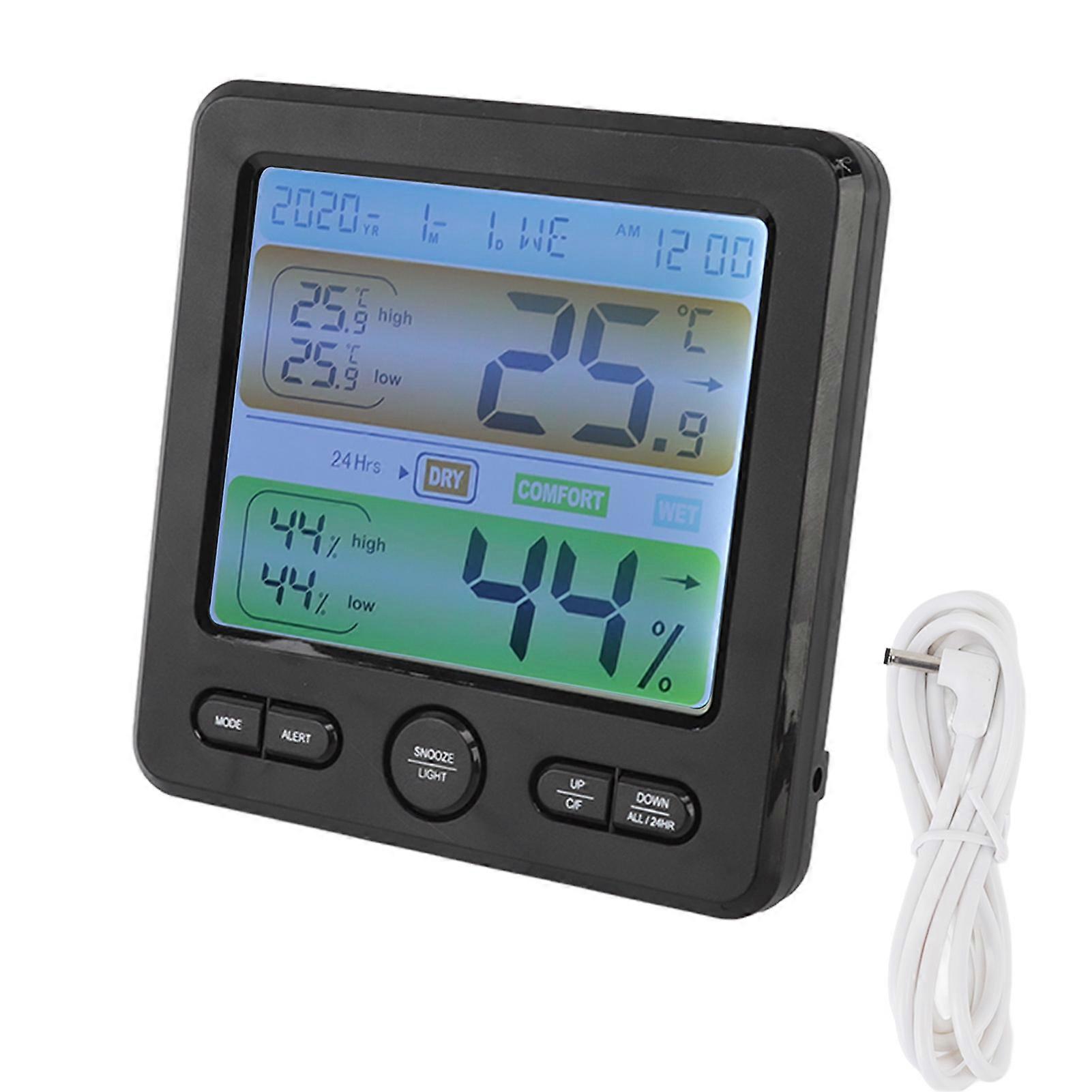 Digitales Innenthermometer Mit Farbdisplay, Wecker Und Nachttischuhr, Luftfeuchtigkeitssensor Für Zuhause, Hintergrundbeleuchtetes Led-display