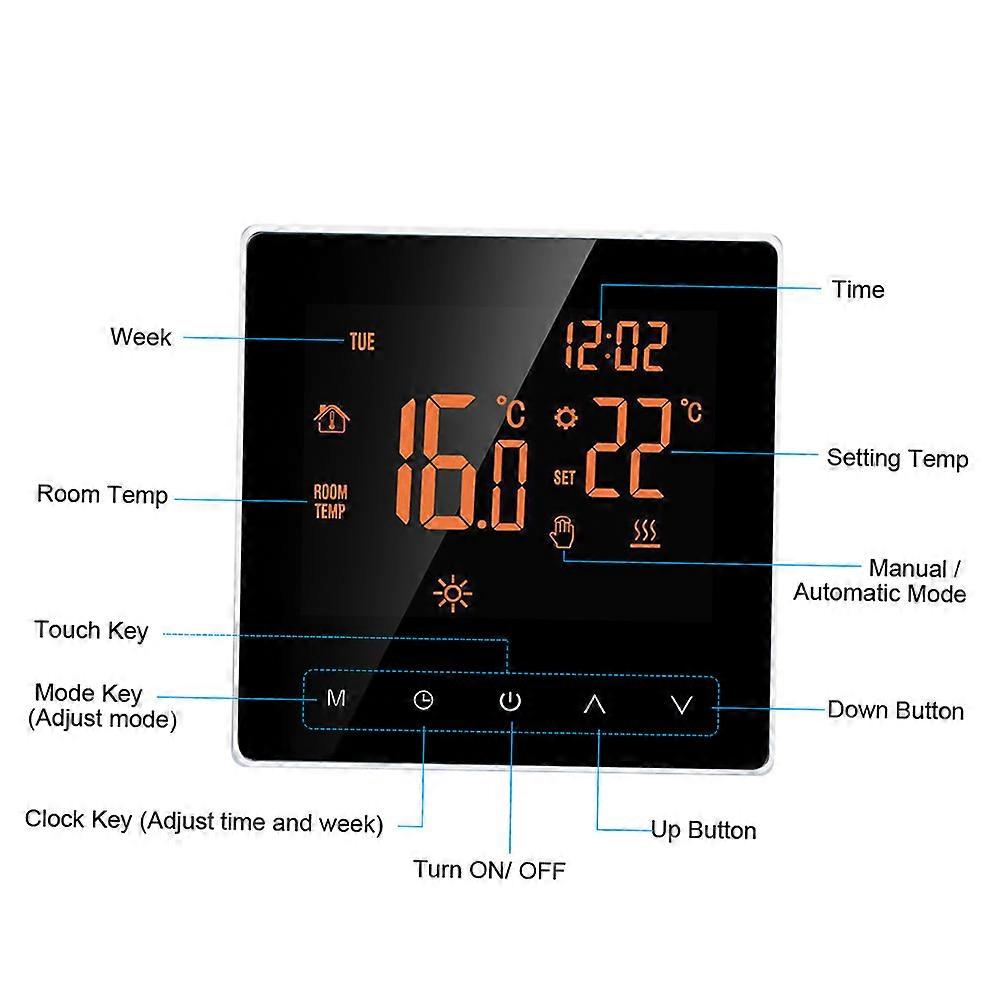 Intelligenter Fußbodenheizungsthermostat, Touchscreen-lcd, Wochenprogrammierung, 16 A, Für Zuhause, Schule, Büro, Hotel.