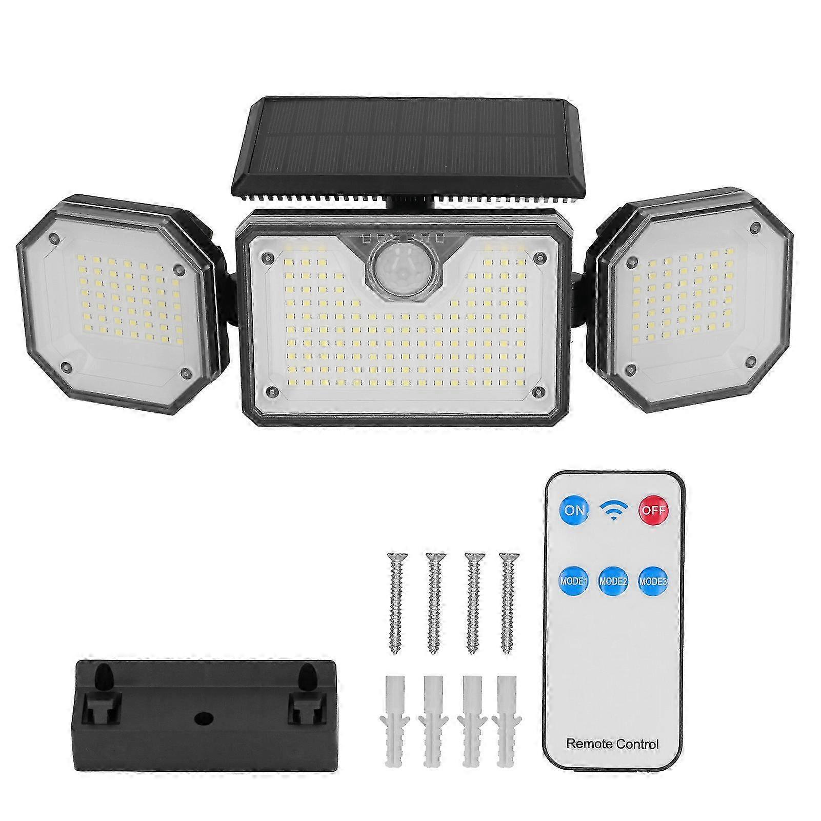 3-flammige Solar-außenleuchte Mit Bewegungsmelder, Ip65 Wasserdicht, Fernbedienung, Für Einfahrt, Zaun Und Sicherheitsbereich