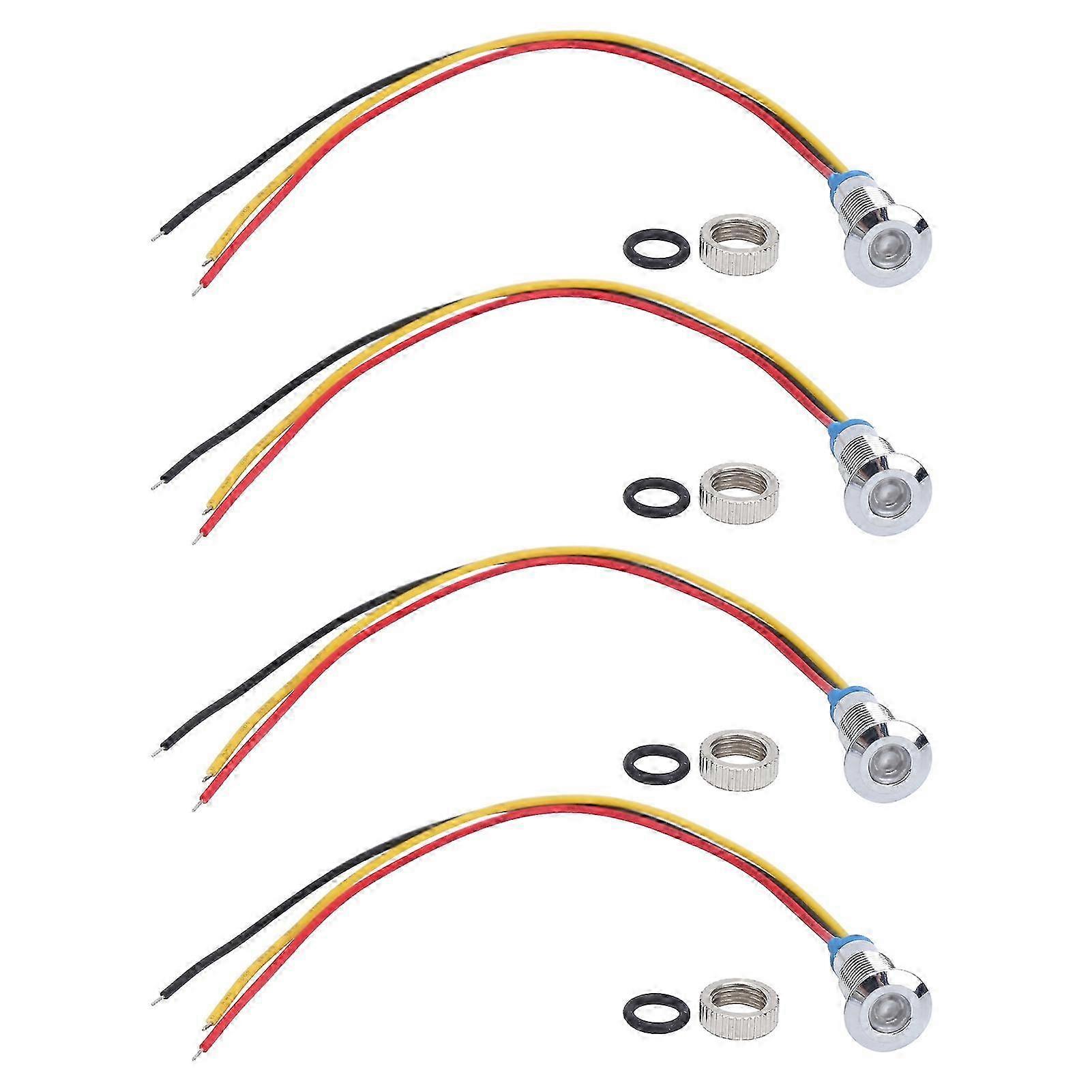 Satz Von 4 Led-anzeigen 8mm 12-24v, Rot Und Gelb, Gemeinsame Anode, Aus Wasserdichtem Metall Für Signalzwecke.