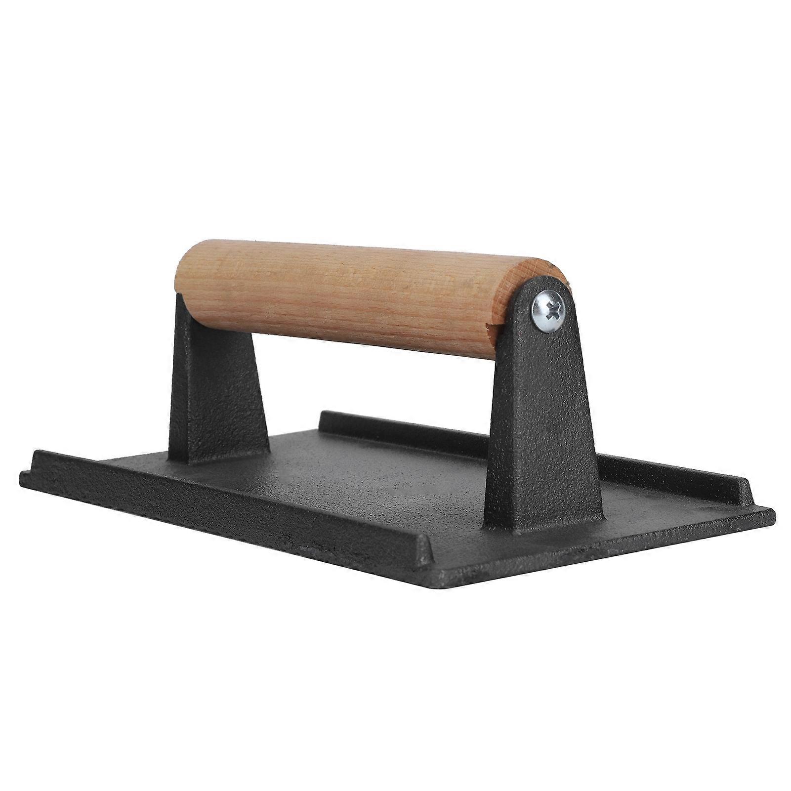 Grillpresse Aus Gusseisen Für Steaks Und Speck, Grillpresse Mit Holzgriff, Grillpresse Für Gleichmäßiges Garen, Robustes Küchenutensil.