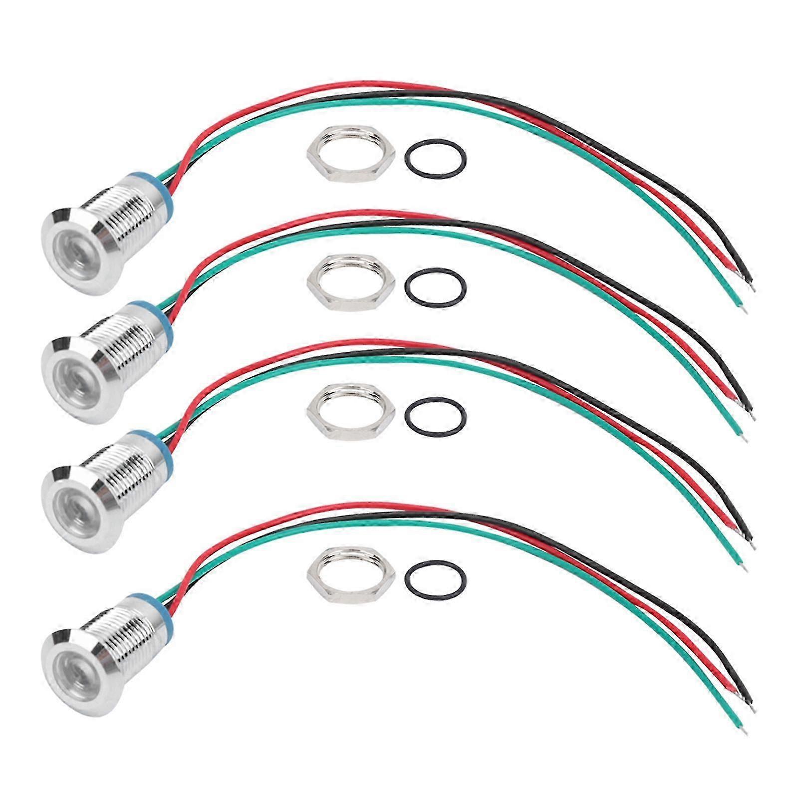 Set Mit 4 Runden, Wasserdichten Led-anzeigeleuchten Aus Metall, 12 Mm, Zweifarbig Rot/grün, Gemeinsame Kathode, Vorverdrahtet, 12–24 V
