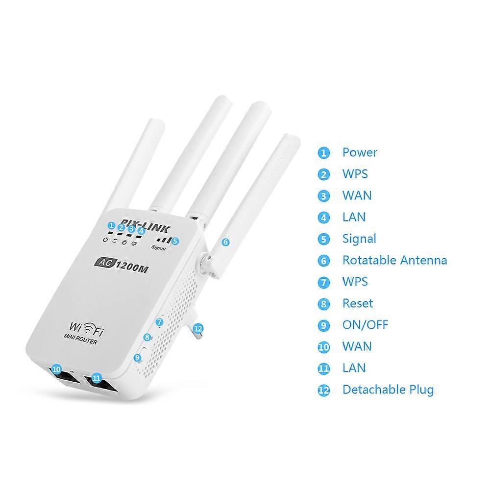 Pix-link Ac05 1200 Mbit/s Dualband 2,4 Ghz/5 Ghz Wlan-verstärker, Hochgeschwindigkeits-gigabit-repeater, Wlan-router, Einbauantenne