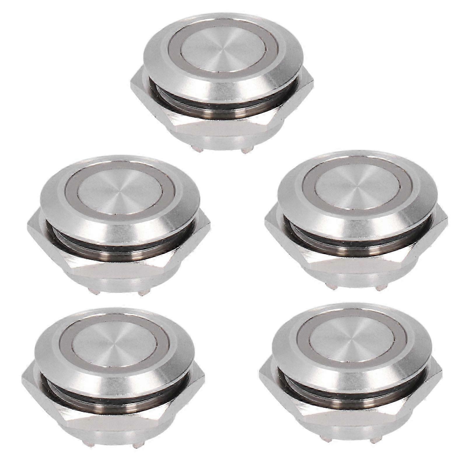 19-mm-metall-momenttaster Mit Grüner Led, Wasserdicht, Ultradünn, 5er-pack, Automatische Rückstellung, Dc 3–6 V, Für Kfz-armaturenbrett
