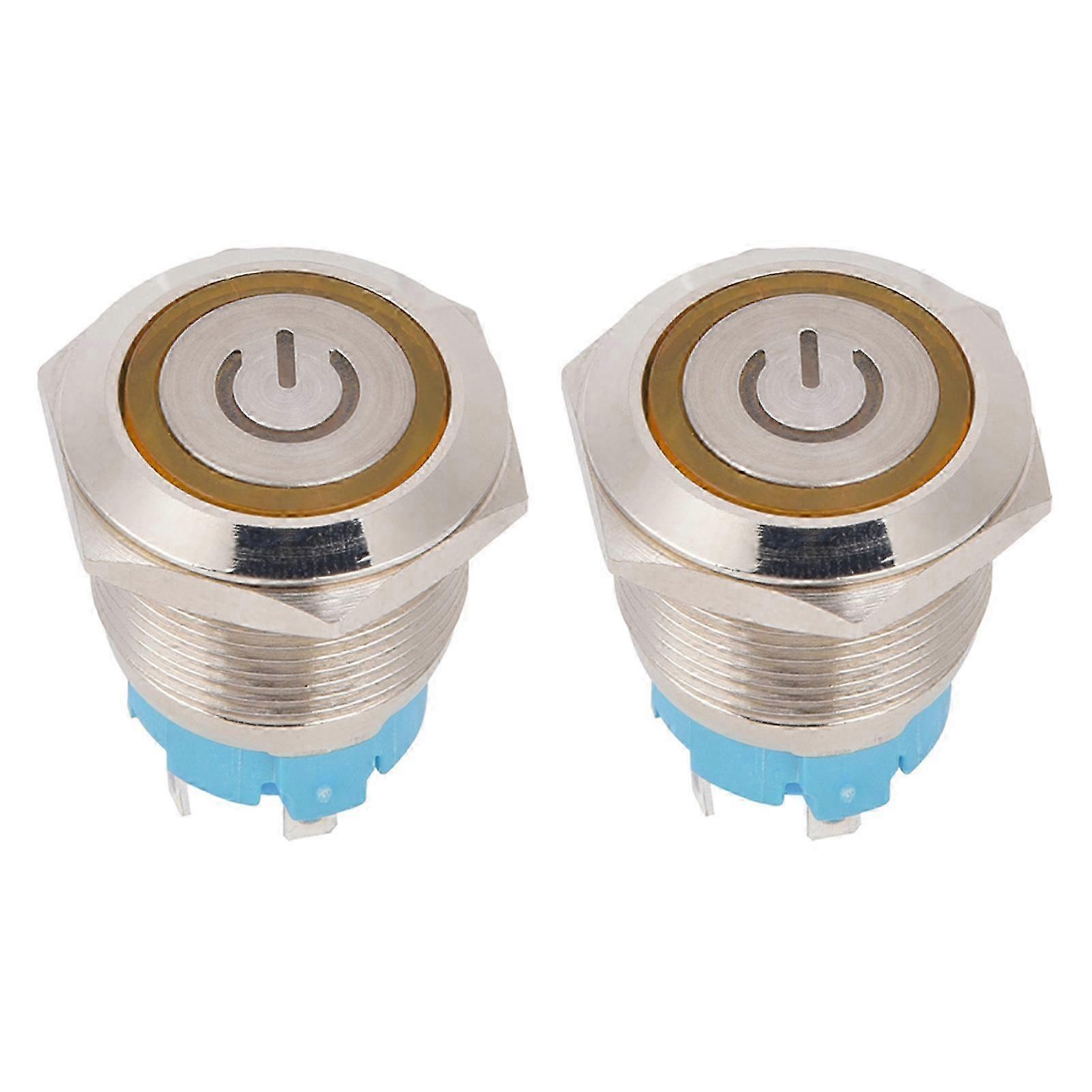 2-teiliger Drucktaster, 19 Mm Runder Flachkopf, Edelstahlgehäuse, Ip65 Wasserdicht, 12-24 Vdc, Gelbe Kontrollleuchte, 4 Pins.