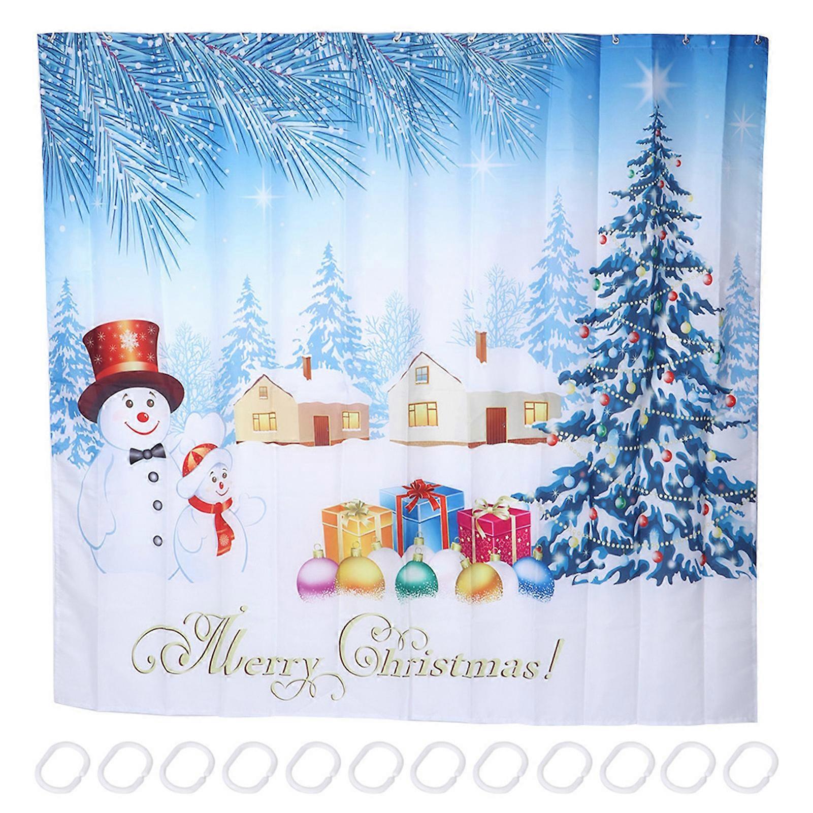 Wasserdichter Duschvorhang Mit Weihnachtsmotiv, 200 X 180 Cm, Inklusive Haken Dekorativer Badezimmervorhang Feuchtigkeitsbeständiges Material Festliches Wintermotiv