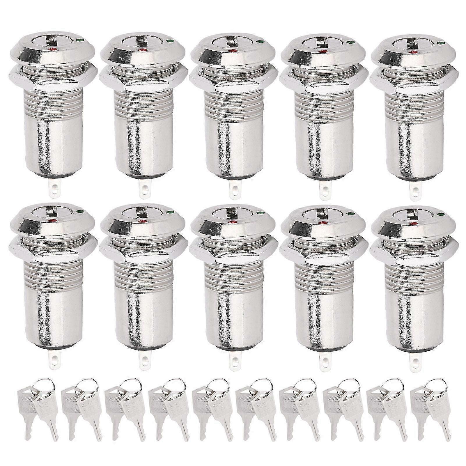 10 Stück Ein/aus-metallzylinderschloss Mit 12-mm-edelstahl-schlüsselschalter, 220 V Ac Dc, Doppelkontakt