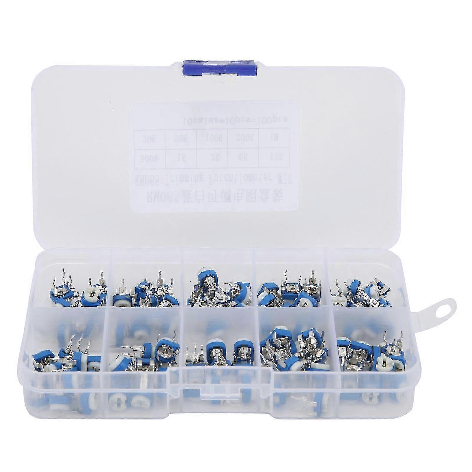 100 Stück Variable Trimmerpotentiometer Rm065 Blau Weiß Einstellbares Elektronisches Bauteil