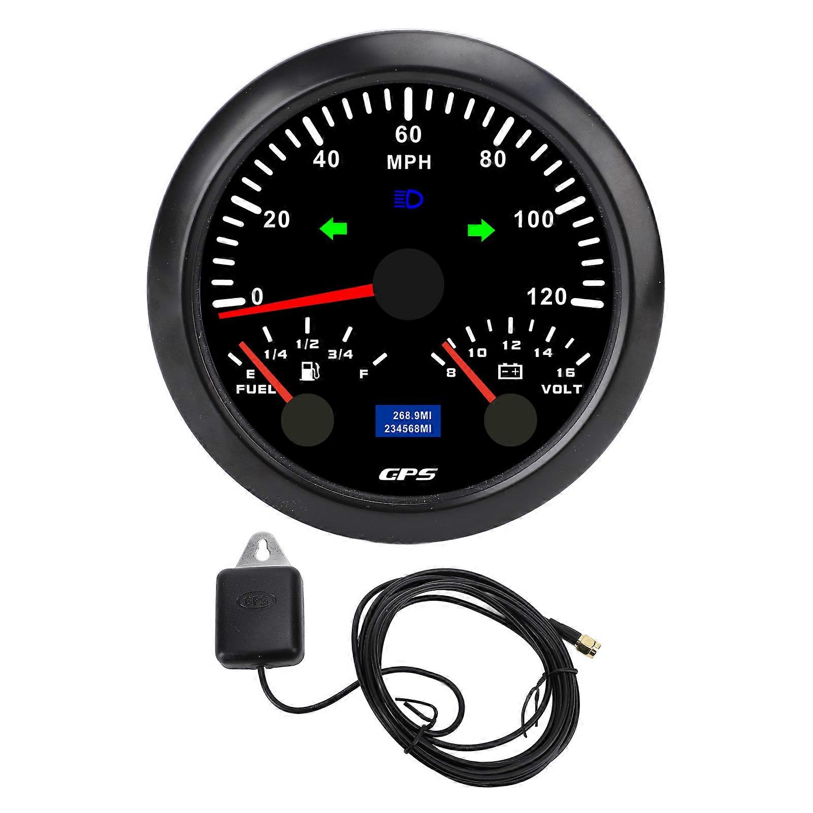 85 Mm (3-3/8 Zoll) 3-in-1 Gps-tachometer Mit Voltmeter, Tankanzeige Und Blinkern, Bis 120 Mph (ca. 193 Km/h), Für Wohnmobil, Yacht, Lkw – 7-farbige Hintergrundbeleuchtung