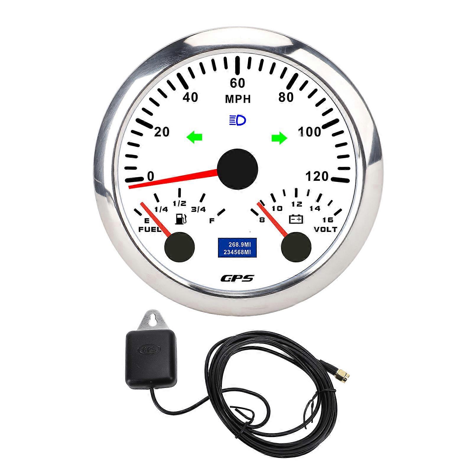 3-in-1-gps-tachometer (85 Mm/3-3/8 Zoll) Mit Voltmeter, Tankanzeige Und Blinkern, Bis 120 Mph (ca. 193 Km/h), 7-farbige Hintergrundbeleuchtung Für Wohnmobile, Yachten Und Lkws