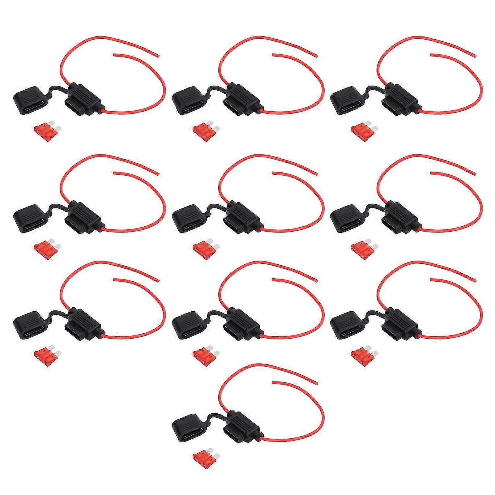 10-teiliger Wasserdichter Inline-sicherungshalter, Schmelzbeständig, Einfache Verdrahtung, 18 Awg, 10 A, Inklusive Sicherungen
