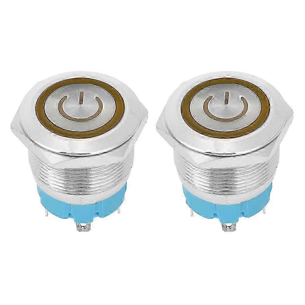 Runder Drucktaster (22 Mm) Mit Flachem Kopf, 4 Pins, 3–6 V Dc, Mit Gelber Kontrollleuchte, 2er-packung