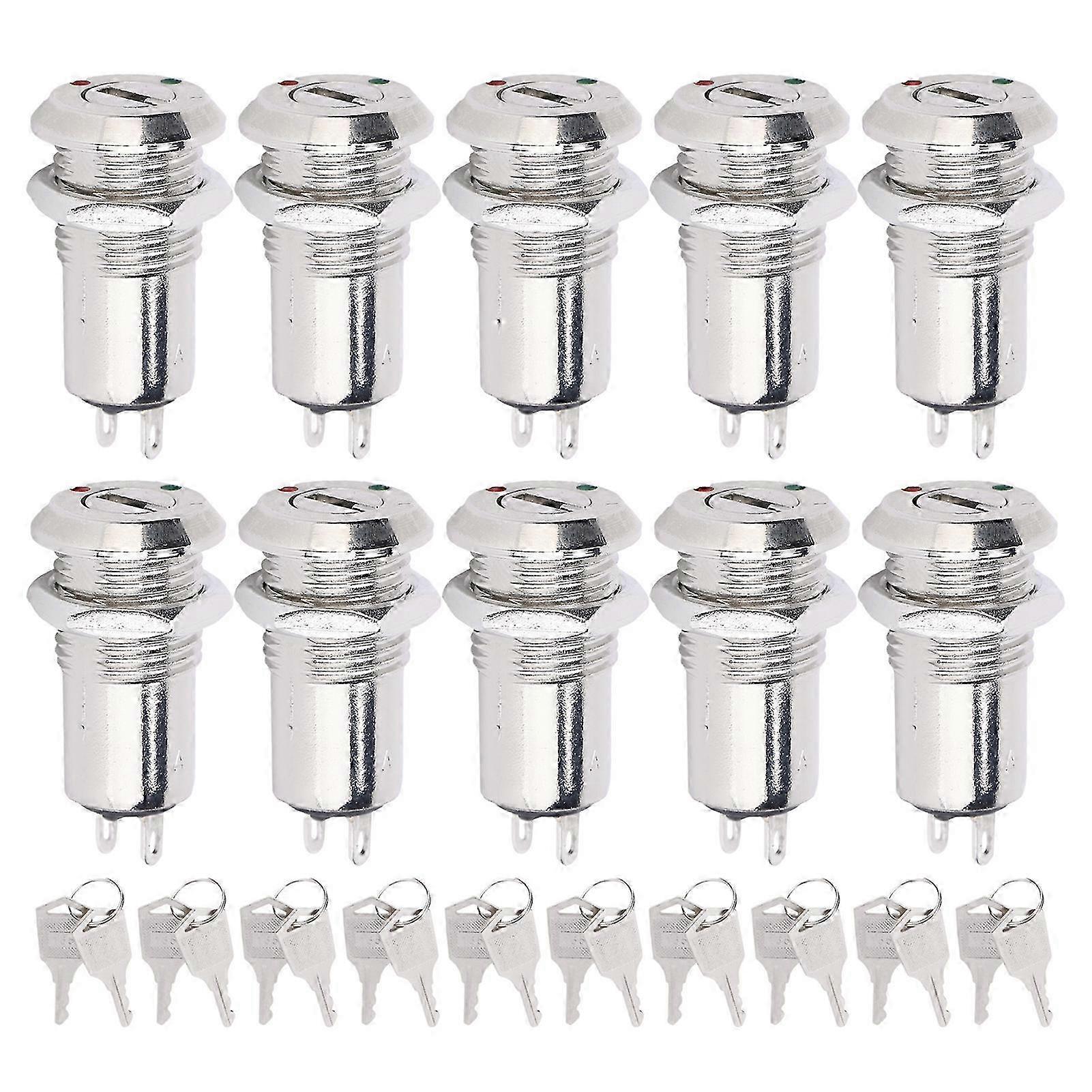 12-mm-metall-schlüsselschalter, 10er-pack, Ein/aus-verriegelung, Edelstahl, Doppelunterbrechung, Mit Muttern Und Schlüsseln, 220 V Ac/dc