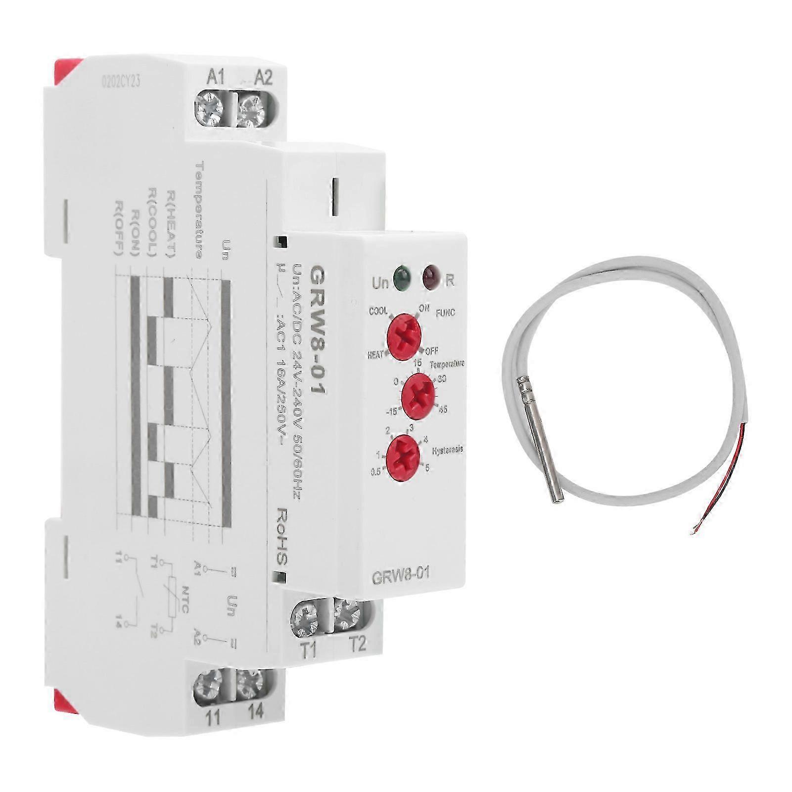 Grw8-01 Temperaturregelrelais Mit Sonde, Led-anzeige, Hoch-/niedrigschwellenwertanzeige, Thermischer Überwachungsregler Für Heiz- Und Kühlsysteme.
