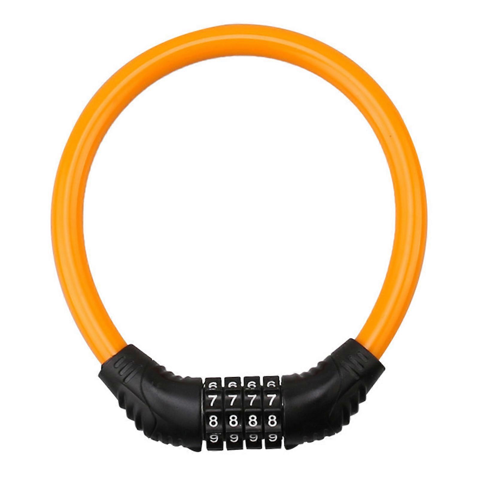 Tragbares Fahrradschloss Aus Zinklegierung Und Pvc, Mit Zurücksetzbarem 4-stelligen Geheimcode, 14,5 X 12,5 Cm, Ideal Für Roller Und Skateboards, Robustes Oranges Kabel.