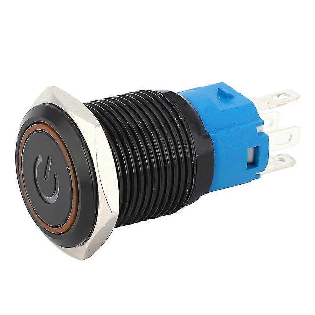 Schwarzer, Selbstverriegelnder Metallschalter 16 Mm Ip65 Mit Led-anzeige Und Symbol, 2 Stück, 12 Vdc (gelber Knopf)