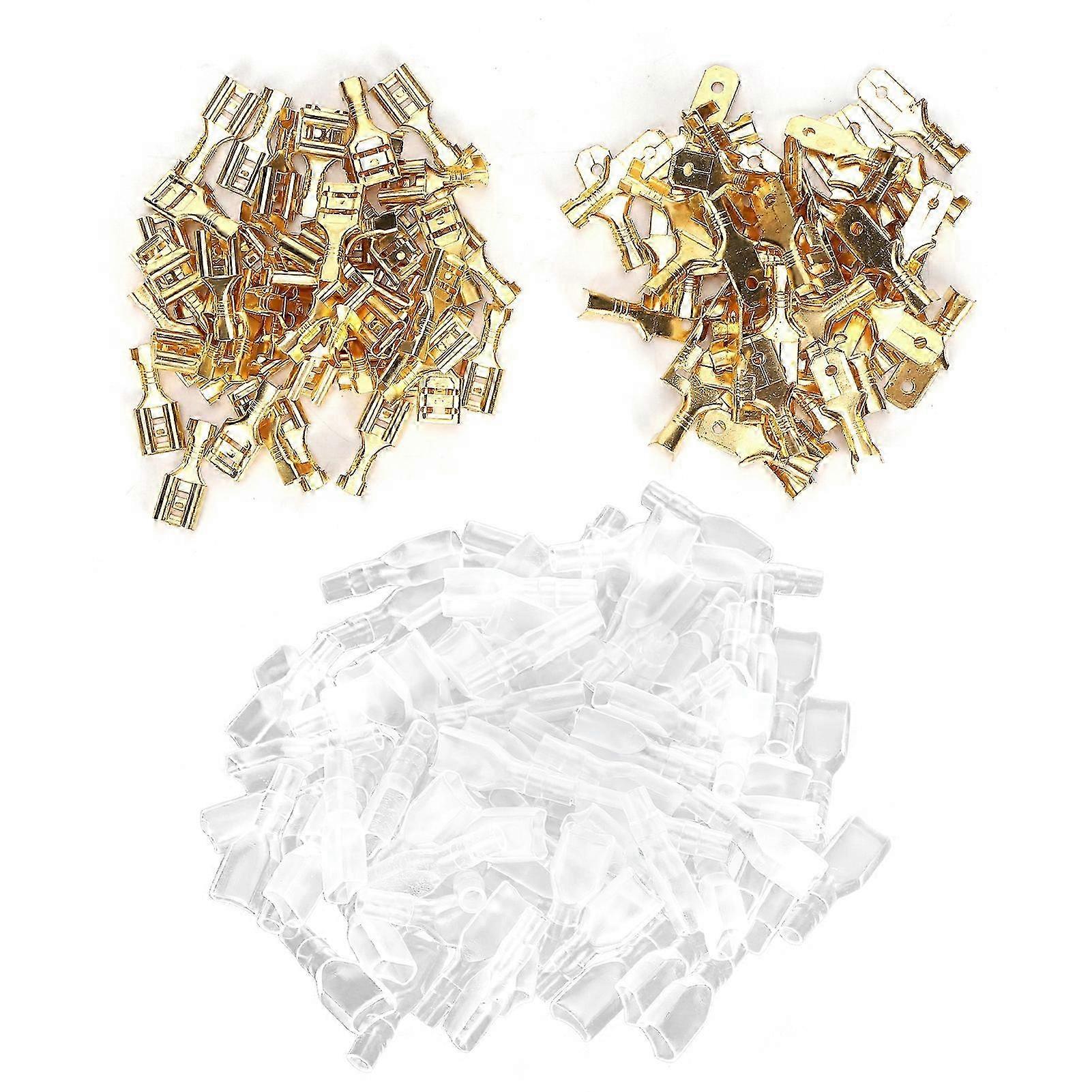 Set Mit 50 Paaren Vergoldeter Messing-crimpverbinder (6,3 Mm) Mit Isolierung Für Kabel Und Drähte