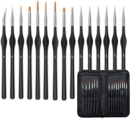 Set Aus 15 Detailgetreuen Pinseln Mit Etui, Miniaturpinselset, Professionelles Mini Feinpinselset Mit Tragetasche.