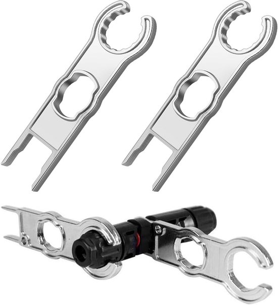 Set Aus 2 Werkzeugen Zum Verbinden Von Solarmodulen, Bestehend Aus Einem Metallschlüssel Zum Sicheren Trennen Und Einer Crimpzange Für Kabel Und