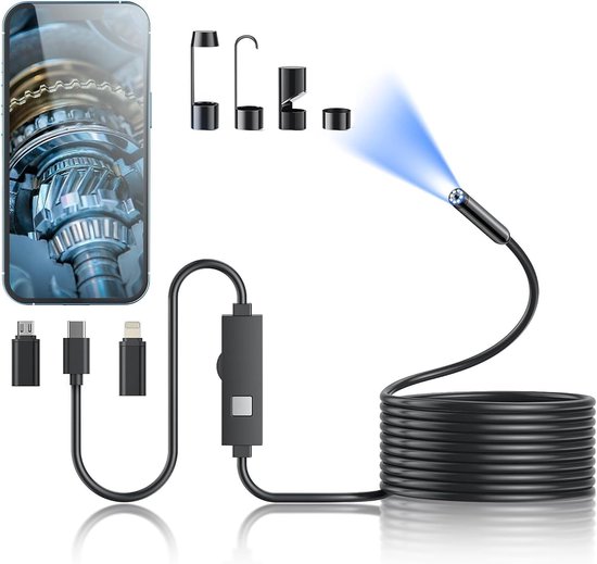 Endoskopkamera Mit Beleuchtung, 1920p Hd Boreskop Mit 8 Einstellbaren Led Leuchten, Endoskop Mit 5 M Langem, Halbstarrem Kameraschlauch, 7,9 Mm I