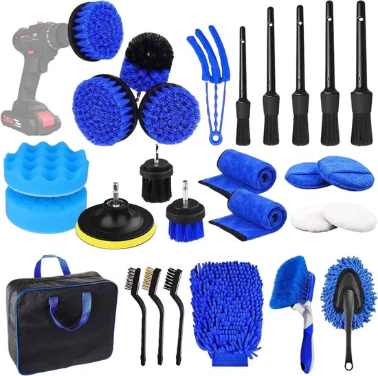 26 Teiliges Autopflege Set Komplettes Autoreinigungsset Mit Bürsten, Mikrofasertüchern Und Bohrmaschinenbürsten Reinigungsset Für Innenraum, Felg