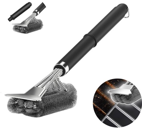 Grillbürste 3 In 1 Grillbürste Langstielige Reinigungsbürste & Schaber Grillzubehör Aus Edelstahl Multifunktionale Stahlbürste Spezielle Grillros