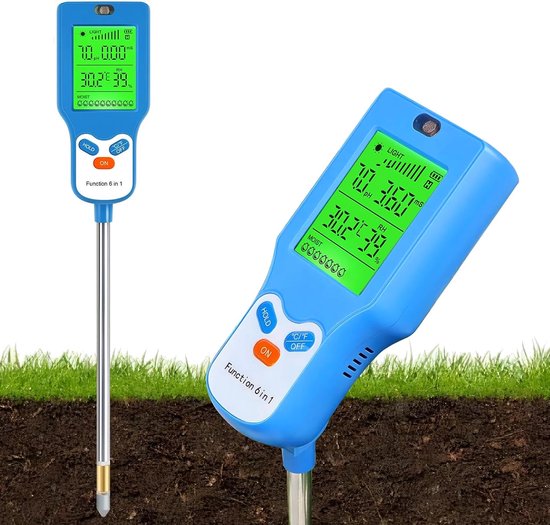 6 In 1 Digitaler Bodentester Ph Wert, Feuchtigkeit, Licht, Temperatur & Fruchtbarkeit Beleuchtetes Lcd Display Sofortmessung Für Garten, Rasen &