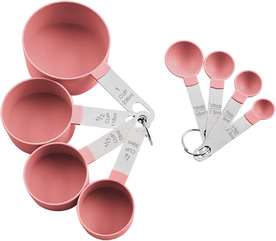 Set Bestehend Aus 8 Messlöffeln, 4 Messbechern Und 4 Löffeln Mit Edelstahlgriffen, Messbechern Und Löffeln Aus Kunststoff, Messbecher Für Die Küc