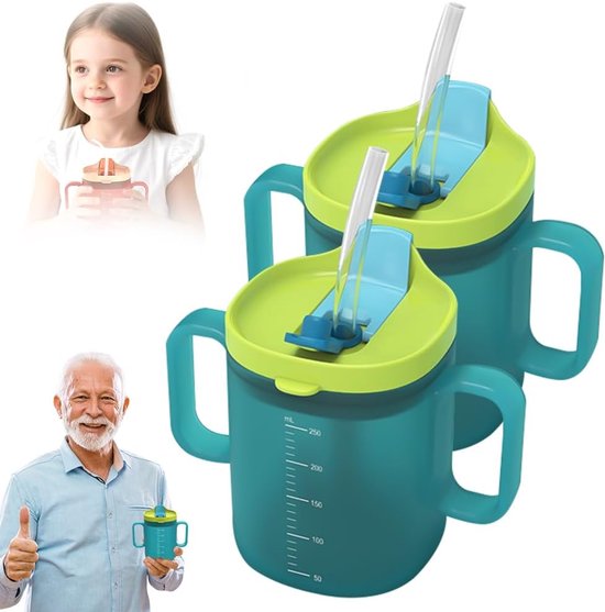 Wasserbecher Für Senioren, 300 Ml, Auslaufsichere Gläser Für Senioren, Trinkbecher Für Senioren, Auslaufsichere Gläser Für Senioren Mit 2 Henkeln
