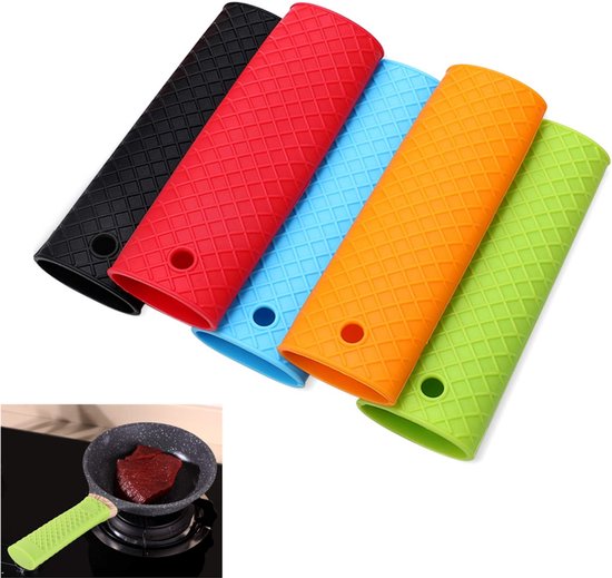 Isolierte Silikon Pfannengriffschoner Rot + Orange + Blau + Grün + Schwarz Topfgriffschoner Hitzebeständig Und Rutschfest Isolierhüllen Für Bratp