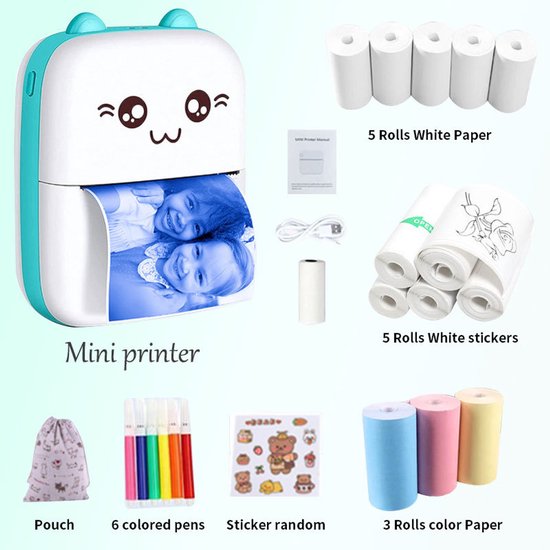 Fotodrucker Set, Kabelloser Thermodrucker, Tragbarer Bluetooth Tintendrucker, Fotoetikettendrucker