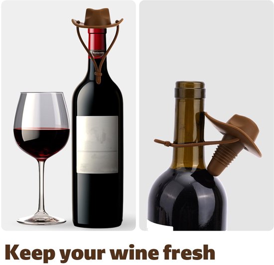 Ein Set Aus Zwei Silikon Weinflaschenverschlüssen In Form Von Cowboyhüten, Lustige Champagner Verschlüsse Zum Verschließen Und Frischhalten Von W