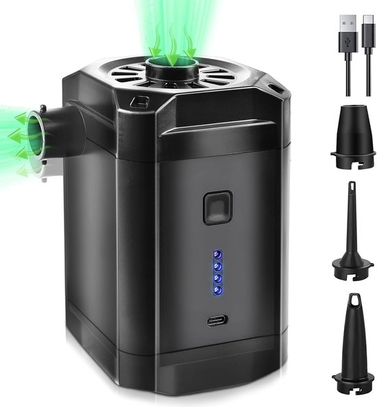 Elektrische Luftpumpe, Akku 5200mah, Kabellose Minipumpe Mit 3 Aufsätzen Für Luftmatratzen, Schwimmbecken, Boote Und Aufblasbare Gegenstände
