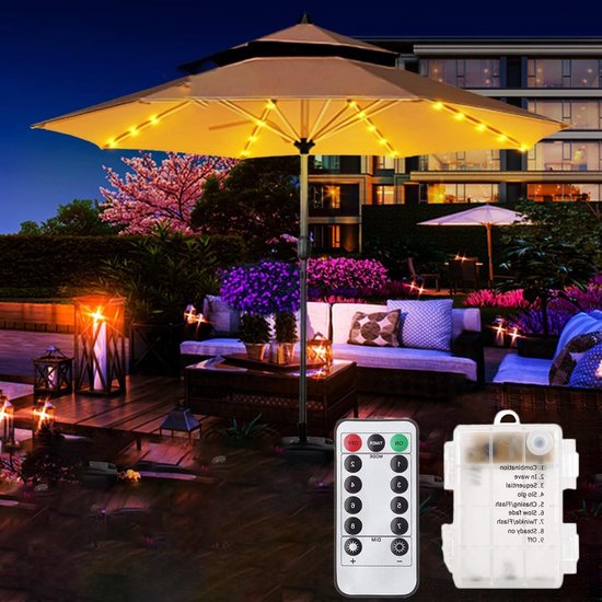 Dekorative Sonnenschirmbeleuchtung Mit 104 Leds, 8 Beleuchtungsmodi Und Batteriebetrieb Für Camping Und Garten